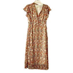 TheKorner Floral Midi Dress fully lined color rust size S vneck cap sleeve